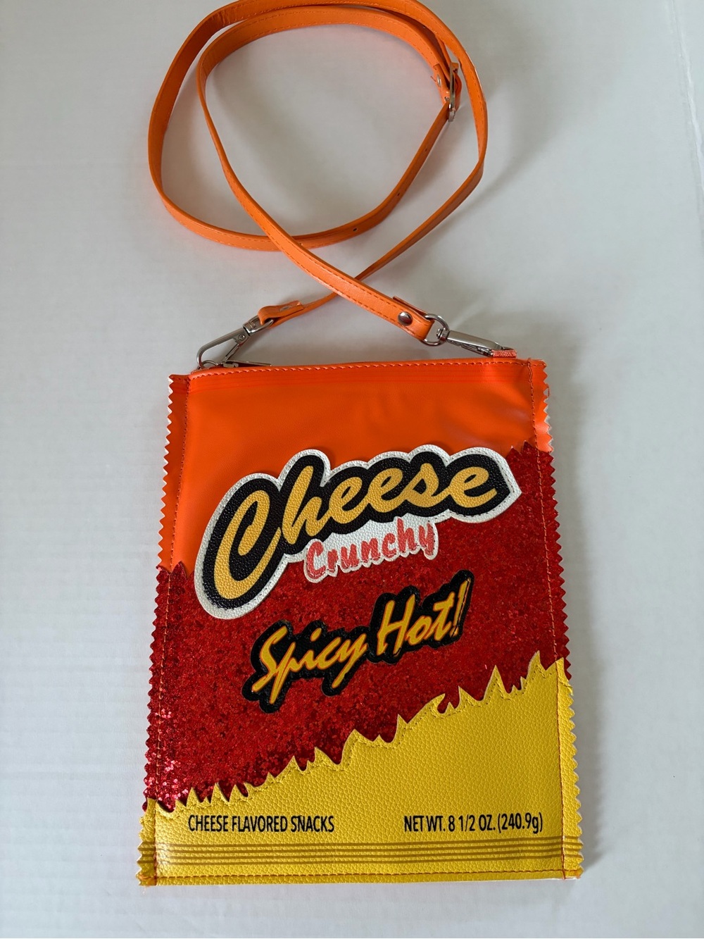 Orange 'Cheese Crunchy Spicy Hot' Crossbody Bag